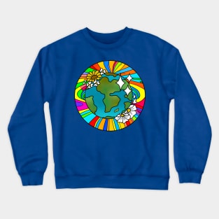 Vibrant 70s Style Planet Earth with Flowers (MD23ERD005b) Crewneck Sweatshirt